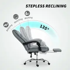 HOMCOM Faux Leather Reclining Office Chair, with Footrest - Grey - 7