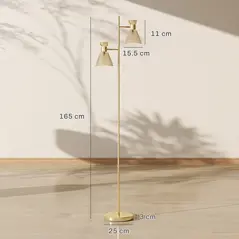 HOMCOM Floor Lamp with Adjustable Dual Head, Modern Standing Lamp with Floral Glass Shades and Foot Switch for Living Room Bedroom, E27 Socket, Bulb Not Included, Gold Tone - 3