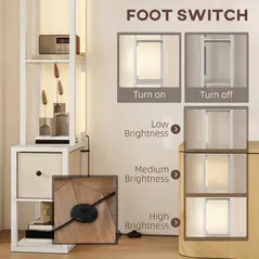 HOMCOM Floor Lamp with Shelves, LED Column Modern Standing Lamp with Fabric Drawer, Adjustable Brightness, Foot Switch for Living Room, Bedroom, Office, White - 6