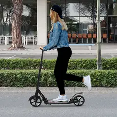 HOMCOM Folding Kick Scooter, Adjustable Ride On Scooter with 200mm Big Wheels and Double Shock Absorption, Urban Scooter for 14+ Teens Adult, Black - 2