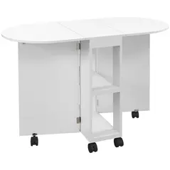 HOMCOM Four-Person Drop Leaf Dining Table, with Wheels - White - 1