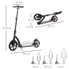 HOMCOM Foldable Kick Scooter with Double Shock Absorption and Big Wheels, Height Adjustable Aluminium Frame Big Wheel Scooter for 14+ Teens Adult - Black - 3