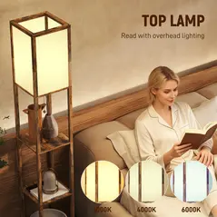 HOMCOM Floor Lamp with Shelves, 4 Layer Standing Lamp with USB Ports, 3 Colour Temperature, Rustic Brown - 6