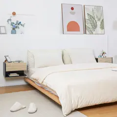 HOMCOM Floating Bedside Table Set of 2, Wall Mounted Bedside Cabinet with Drawer and Open Shelf, Modern Nightstand for Bedroom, 46 x 30 x 30 cm, Oak Tone - 2