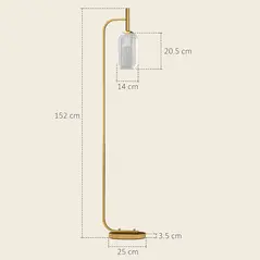 HOMCOM Floor Lamp for Living Room with Glass Lampshade, Modern Standing Lamp with Foot Switch for Bedroom, Bulb not Included, Gold Tone - 3