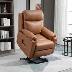 HOMCOM Faux Leather 70° Electric Riser Recliner Chair - Brown - 2