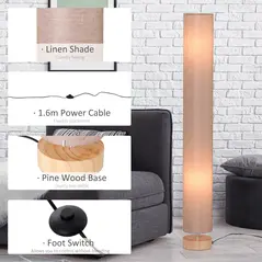 HOMCOM Floor Lamp for Living Room, 120cm Modern Standing Lamp with Linen Shade and Wooden Base, Cream - 5