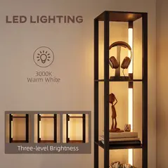 HOMCOM Floor Lamp with Shelves, LED Column Modern Standing Lamp with Fabric Drawer, Adjustable Brightness, Foot Switch for Living Room, Bedroom, Office, Black - 5