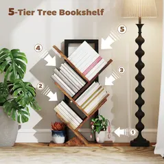 HOMCOM Four-Section Tree Bookcase - Wood-Effect - 4