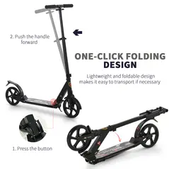 HOMCOM Folding Kick Scooter, Adjustable Ride On Scooter with 200mm Big Wheels and Double Shock Absorption, Urban Scooter for 14+ Teens Adult, Black - 6