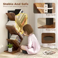 HOMCOM Four-Section Tree Bookcase - Wood-Effect - 5