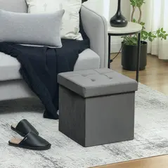 HOMCOM Foldable Velvet-Feel Storage Ottoman - Grey - 2