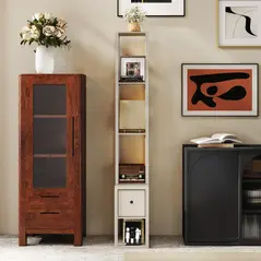 HOMCOM Floor Lamp with Shelves, LED Column Modern Standing Lamp with Fabric Drawer, Adjustable Brightness, Foot Switch for Living Room, Bedroom, Office, Oak - 9