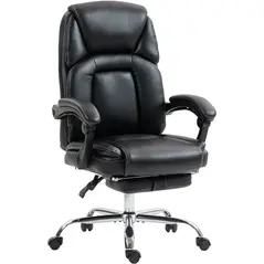 HOMCOM Faux Leather Reclining Office Chair, with Footrest - Black - 1