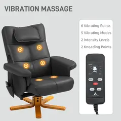 HOMCOM Faux Leather Massage Recliner Chair, with Storage Ottoman - Black - 4