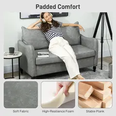 HOMCOM Faux Leather Marble-Effect Two-Seater Sofa - Grey - 4