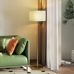 HOMCOM Floor Lamp with Remote, Height Adjustable Standing Lamp with Linen Shade, Dimmable with 3000K-6000K Adjustable Colour Temperatures, Foot Switch for Living Room Bedroom Office, Gold Tone - 2