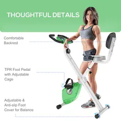 HOMCOM Folding Exercise Bike, Fitness Bicycle Indoor Trainer, 8-Level Magnetic Resistance Adjustable, with LCD Monitor, Pulse Sensor, Green - 8