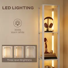 HOMCOM Floor Lamp with Shelves, LED Column Modern Standing Lamp with Fabric Drawer, Adjustable Brightness, Foot Switch for Living Room, Bedroom, Office, White - 5