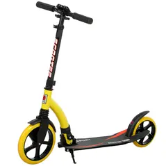 HOMCOM Foldable Kick Scooter with Double Shock Absorption and Big Wheels, Height Adjustable Aluminium Frame Big Wheel Scooter for 14+ Teens Adult - Yellow - 1