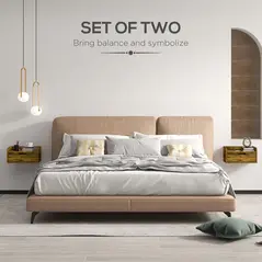 HOMCOM Floating Nightstands Set of 2, Wall Mounted Bedside Table with Drawer for Bedroom, Rustic Brown - 4