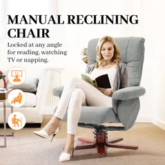 HOMCOM Faux Microfibre Leather Manual Recliner and Footstool Set - Grey - 4