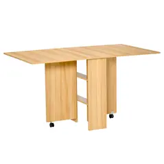 HOMCOM Folding Dining Table, Drop Leaf Table for Small Spaces, Foldable Rectangular Tabletop with Storage Shelves for Kitchen, Dining Room, Teak - 1