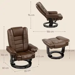 HOMCOM Faux Leather 135° Reclining Chair and Footstool - Brown - 3