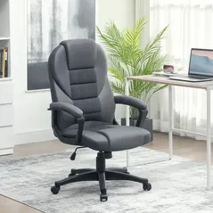 HOMCOM Faux Leather Office Chair - Charcoal Grey - 2