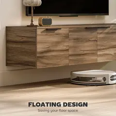 HOMCOM Floating TV Unit, 150 cm Wall Mounted TV Stand Cabinet with Shelves and Doors, Entertainment Media Console for Living Room, Bedroom, Rustic Brown - 4