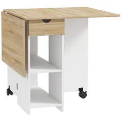 HOMCOM Folding Dining Table, Drop Leaf Table for Small Spaces, Foldable Table with Drawer and Storage Shelves for Kitchen, Dining Room, Oak - 1