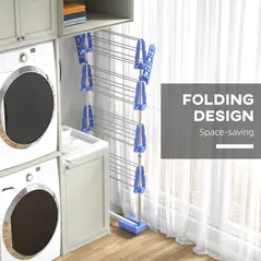 HOMCOM Four-Shelf Collapsing Clothes Horse, With Side Arms and Wheels - Blue - 6