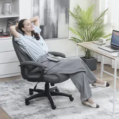 HOMCOM Faux Leather Office Chair - Charcoal Grey - 8