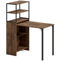 HOMCOM Folding Shelf and Work Table - Brown/Black - 1