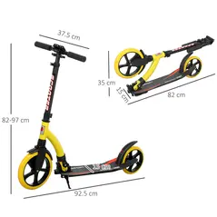 HOMCOM Foldable Kick Scooter with Double Shock Absorption and Big Wheels, Height Adjustable Aluminium Frame Big Wheel Scooter for 14+ Teens Adult - Yellow - 3