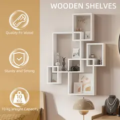 HOMCOM Floating Shelves, Wall Mounted Interlocking Cube Shelves, Display Wall Shelf for Living Room, Bedroom, Hallways, White - 5