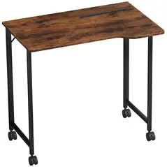 HOMCOM Folding Small Desk on Wheels - Rustic Brown - 1