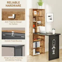 HOMCOM Folding Desk with Blackboard Multi-function Computer Office Workstation Side Shelf for Home Office, Rustic Brown - 7