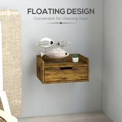 HOMCOM Floating Nightstands Set of 2, Wall Mounted Bedside Table with Drawer for Bedroom, Rustic Brown - 5