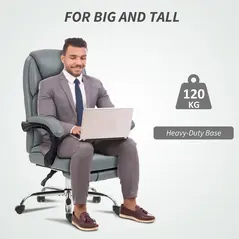 HOMCOM Faux Leather Reclining Office Chair, with Footrest - Grey - 6