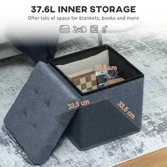 HOMCOM Foldable Sherpa Fleece Storage Ottoman - Blue - 4