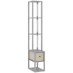 HOMCOM Floor Lamp with Shelves, LED Column Modern Standing Lamp with Fabric Drawer, Adjustable Brightness, Foot Switch for Living Room, Bedroom, Office, Grey - 1