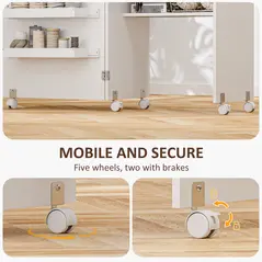 HOMCOM Folding Sewing Table, Drop Leaf Craft Table with Storage Bins, Open Shelf and Wheels, Rolling Sewing Machine Cabinet Computer Desk for Small Space, White - 7