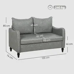HOMCOM Faux Leather Marble-Effect Two-Seater Sofa - Grey - 3
