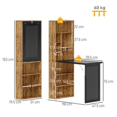 HOMCOM Folding Desk with Blackboard Multi-function Computer Office Workstation Side Shelf for Home Office, Rustic Brown - 3