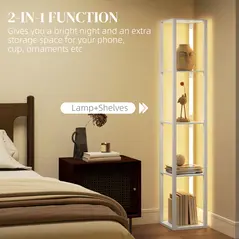 HOMCOM Floor Lamp with Shelves and 3 Brightness Levels - White - 4