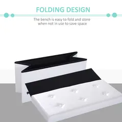 HOMCOM Folding Faux Leather Storage Cube Ottoman Bench Seat PU Rectangular Footrest Stool Box (Cream White) - 6