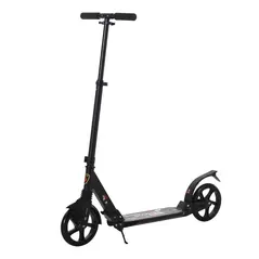 HOMCOM Folding Kick Scooter, Adjustable Ride On Scooter with 200mm Big Wheels and Double Shock Absorption, Urban Scooter for 14+ Teens Adult, Black - 1