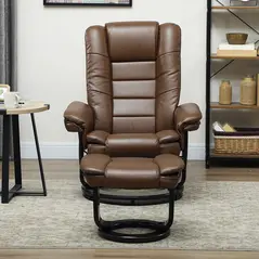 HOMCOM Faux Leather 135° Reclining Chair and Footstool - Brown - 8