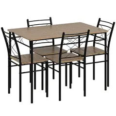 HOMCOM Five-Piece Minimal Dining Set - Oak-Effect/Black - 1